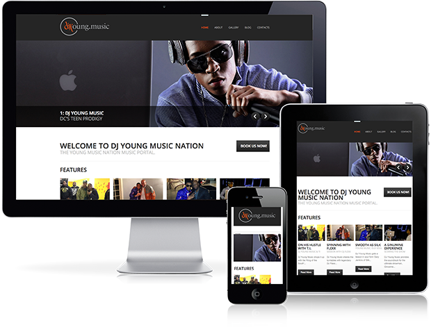 Preview of DJ Young Music website on desktop, tablet and mobile